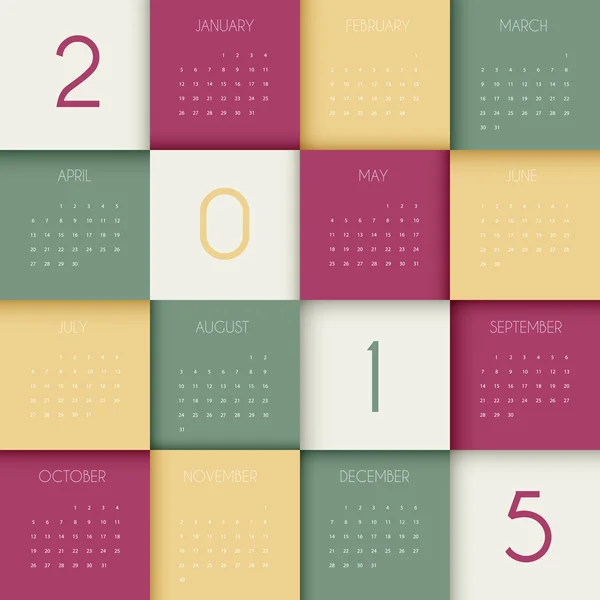 Calendario 2015 año — Vector de stock