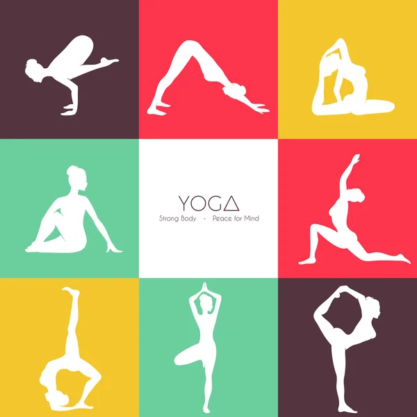 Ensemble silhouette poses de yoga — Image vectorielle