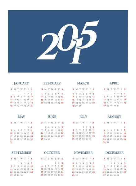 Kalender voor het jaar 2015 — Stockvector