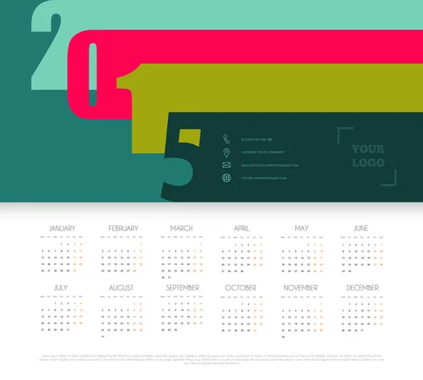 Kalender voor het jaar 2015 — Stockvector