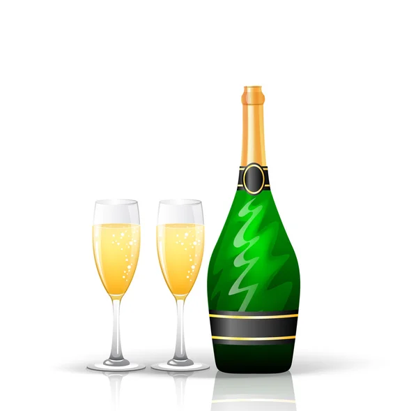 Champagnefles en glazen — Stockvector