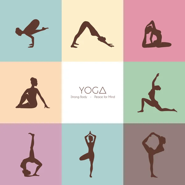 Yoga poses woman's silhouette — Stock Vector