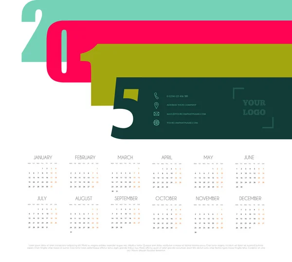 Calendario per l'anno 2015 — Vettoriale Stock