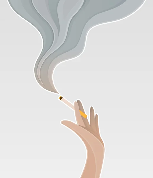 Silueta de la mano sosteniendo un cigarrillo — Vector de stock