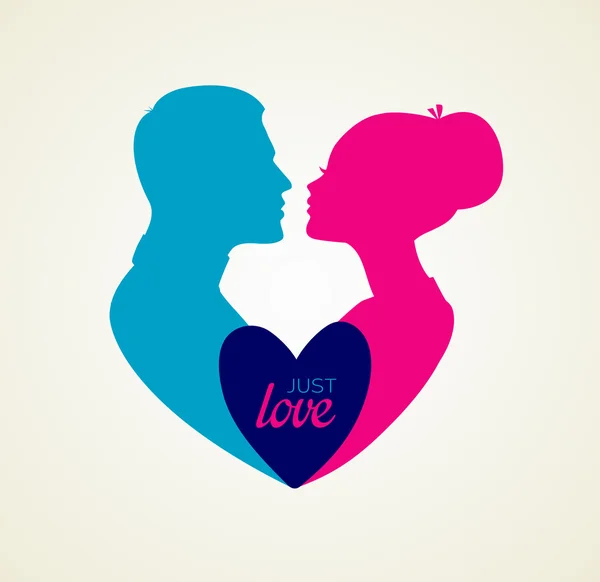 Couple's silhouette kissing image — Stock Vector