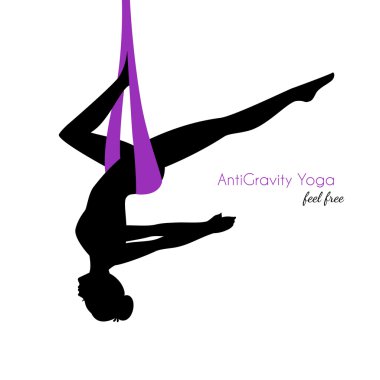 Anti-yerçekimi yoga pozlar kadın siluet