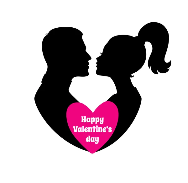 Happy Valentine's day, couple silhouette image — Stock Vector