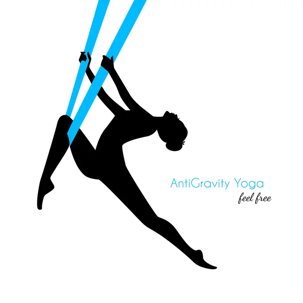 Anti-zwaartekracht yoga houdingen vrouw silhouet — Stockvector
