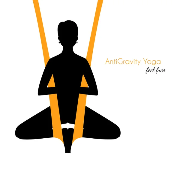 Anti-Schwerkraft-Yoga stellt Frau Silhouette — Stockvektor