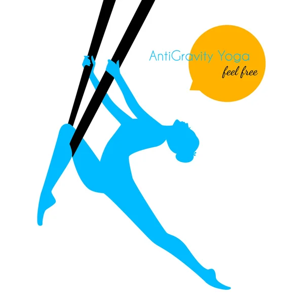 Antigravitační jóga představuje ženská silueta — Stockový vektor