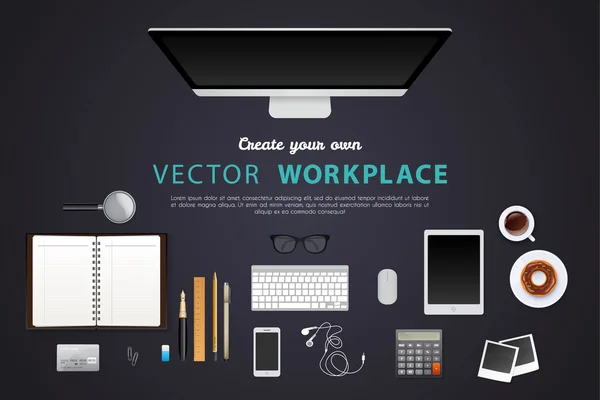 Lieu de travail avec objets isolés — Image vectorielle