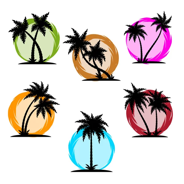 Palm Silhouette Farbset — Stockvektor