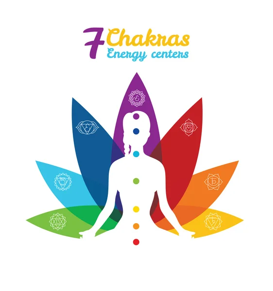 Chakras de color con mujer — Vector de stock