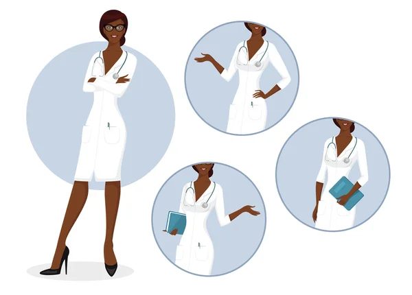 Femme médecin dans diverses poses — Image vectorielle