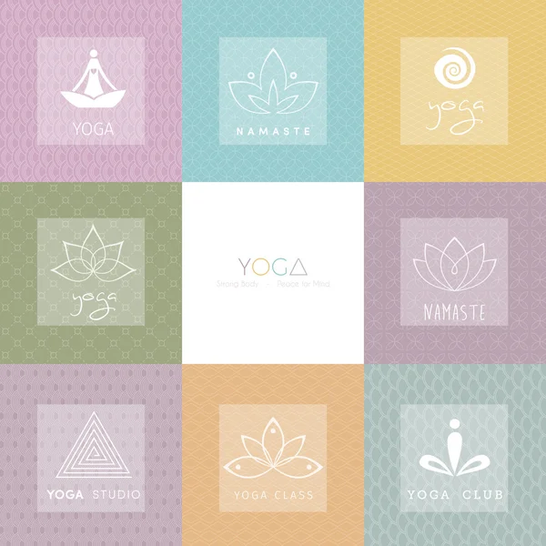 Uppsättning av logotyper och mönster för en yoga-studio — Stock vektor