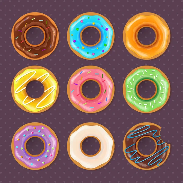 Bunte Donuts süßes Set — Stockvektor