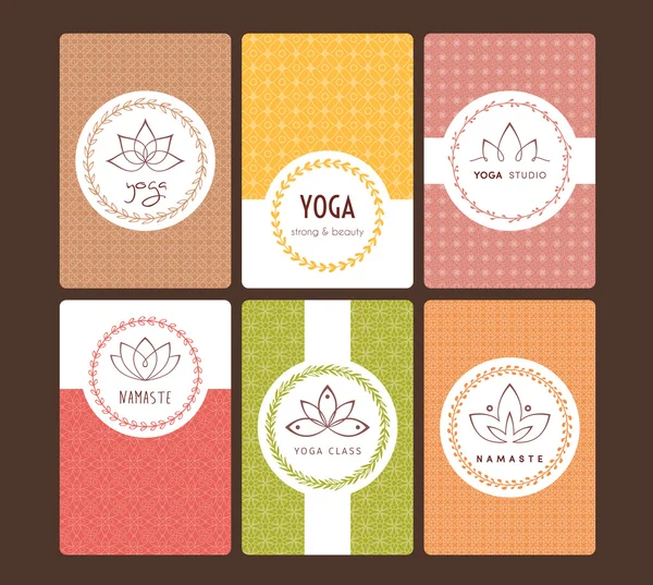 Set of logos and patterns for a yoga studio — Stock Vector