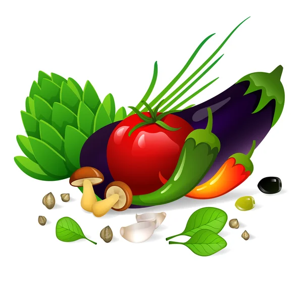 Verduras sobre fondo blanco — Vector de stock