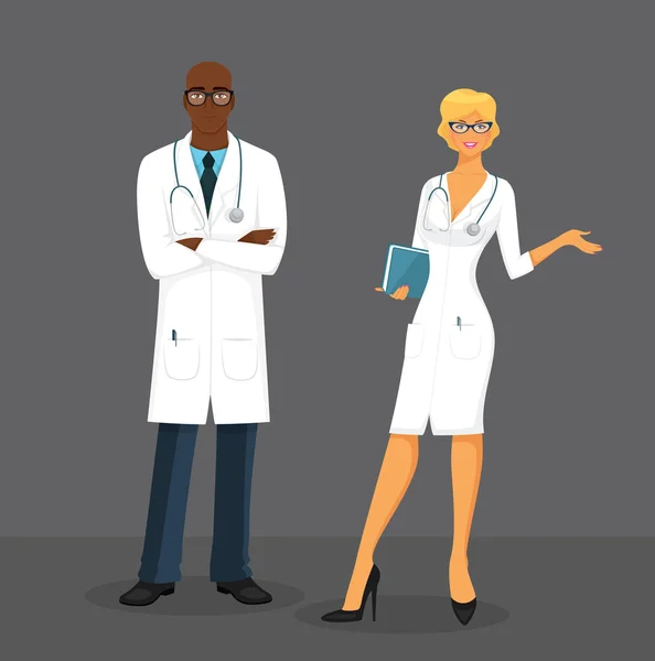 Man en vrouw artsen — Stockvector