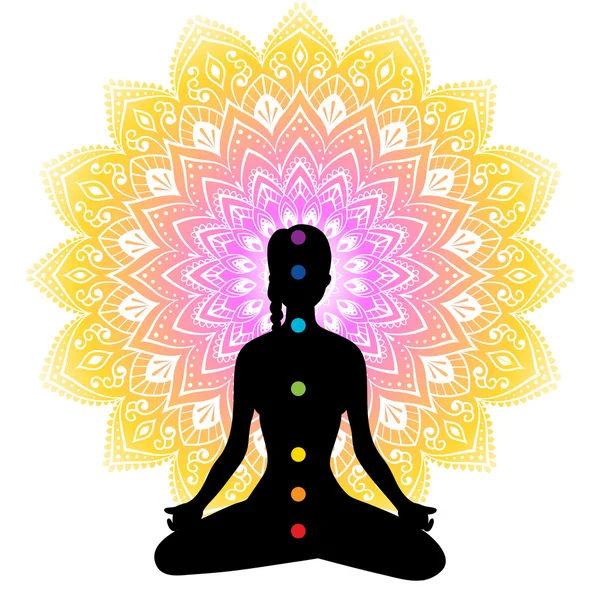 Chakras de color con mujer — Vector de stock