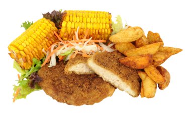 Southern Fried Chicken tatlı mısır ve patates dilimleri ile