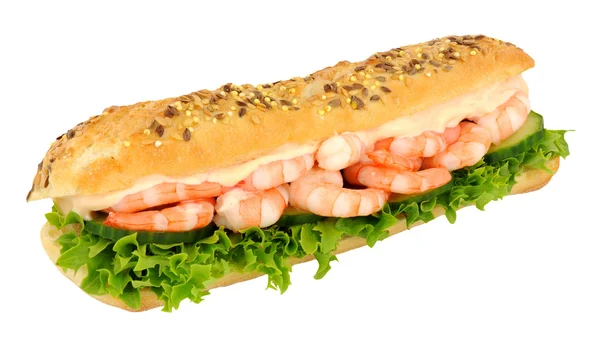 Garnalen en salade Sandwich Sub Roll — Stockfoto