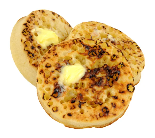 Crumpet con burro fuso — Foto Stock