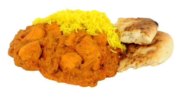 Csirke Tikka Masala Curry Pilau rizs és Naan kenyér — Stock Fotó