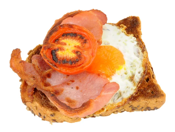 Fried Egg And Bacon With Grilled Tomato On Toast — Stock Photo, Image