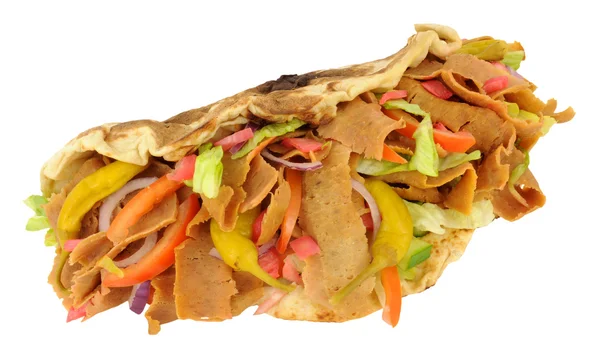 Kebab vlees en salade meenemen In een Naan brood — Stockfoto