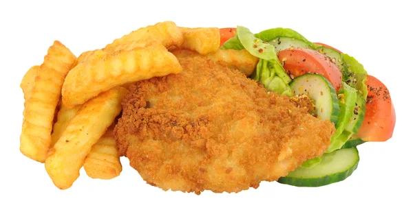 Breaded Chicken Steak And Chips Meal — Stock Photo, Image