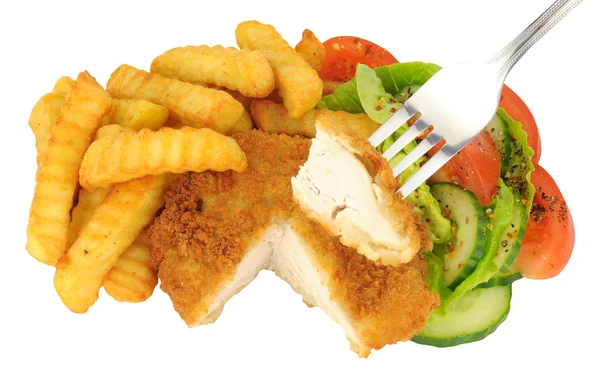 Gepaneerde kip biefstuk en Chips maaltijd — Stockfoto