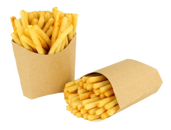 Pommes frites i kartong skopor — Stockfoto