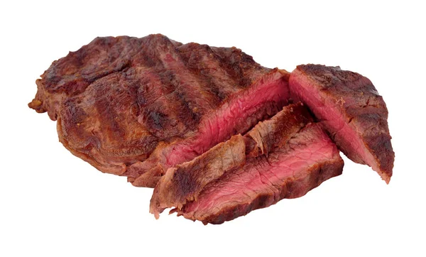 Ritkán Főtt Szaftos Filé Marhahús Steak Izolált Fehér Alapon — Stock Fotó