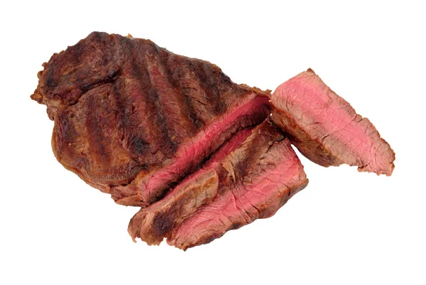 Zelden Gekookte Sappige Filet Beef Steak Geïsoleerd Een Witte Achtergrond — Stockfoto