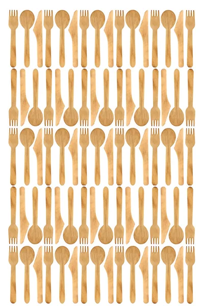 环保单使用木制餐具背景图案 包括刀 叉和勺子 — 图库照片