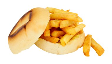 Beyaz arka planda izole edilmiş fırın dipli sandviç.