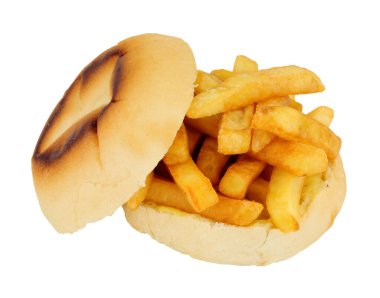 Beyaz arka planda izole edilmiş fırın dipli sandviç.