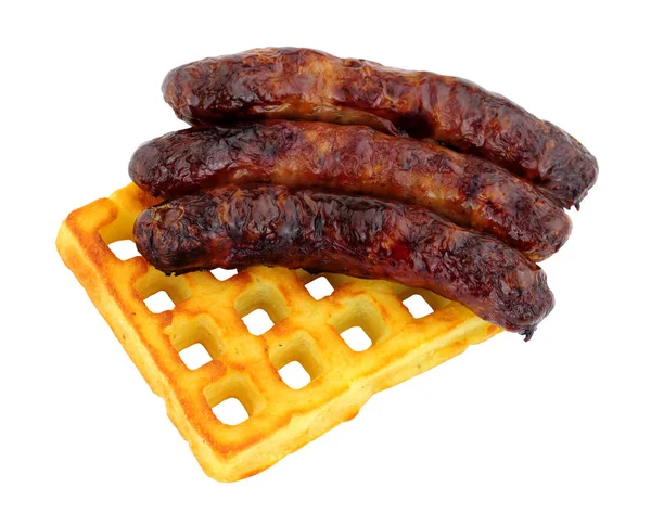 Grilled Pork Sausages Potato Waffle Isolated White Background — Stock Photo, Image