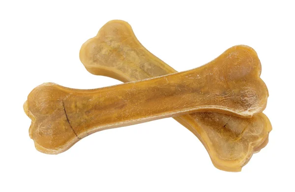 Pressed Rawhide Benformade Hund Tuggar Isolerad Vit Bakgrund — Stockfoto