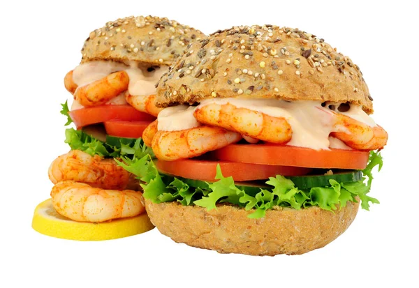 Tiger Prawn Salad Sandwich Rolls Marie Rose Sauce Isolated White — Stock Photo, Image
