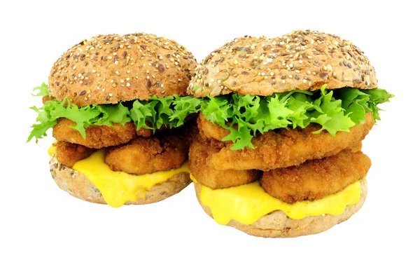 Broodkruimel Bedekt Kipfilet Sandwiches Meergranen Zaad Bedekt Broodjes Geïsoleerd Een — Stockfoto