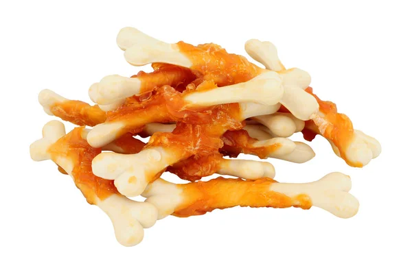 Crunchy Chicken Calcium Bone Shaped Dog Treats Isolated White Background — Stock Photo, Image