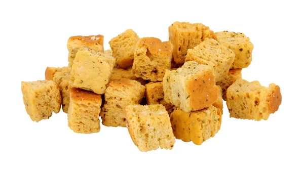 Grupo Croutons Cubo Pão Crocante Cozido Forno Isolado Fundo Branco — Fotografia de Stock