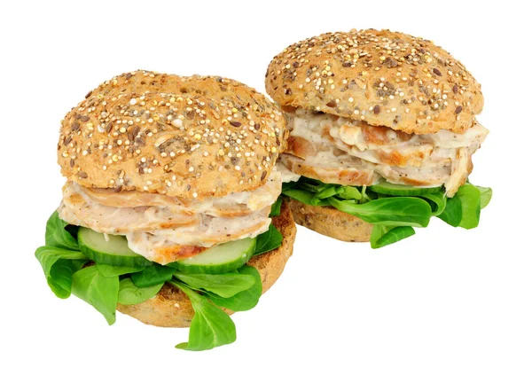 Roast Chicken Salad Sandwiches Multi Seed Topped Bread Rolls Isolated — Stock Photo, Image