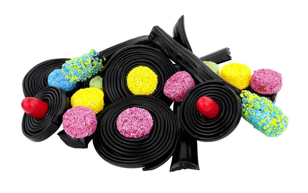 Group Novelty Liquorice Sweets Including Catherine Wheels Spinning Tops Traffic — Stock Photo, Image