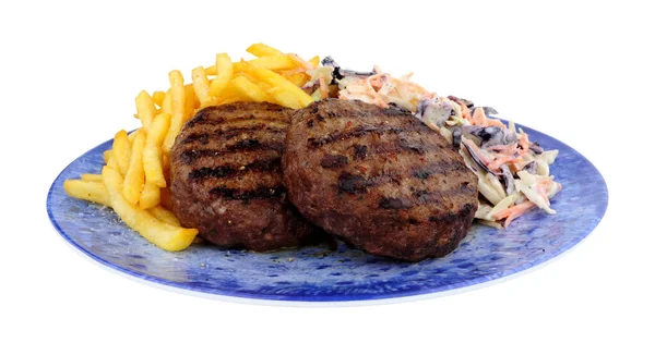 Μπιφτέκι Και Τηγανητές Πατάτες Γεύμα Φρέσκο Λαχανοσαλάτα Απομονώνονται Λευκό Φόντο — Φωτογραφία Αρχείου