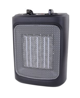 Küçük portatif seramik pervane ısıtıcısı beyaz arka planda izole edildi