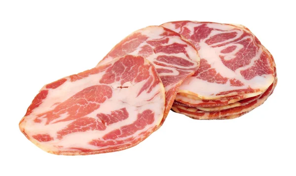 Capocollo Eller Coppa Traditionelle Italienske Tørsaltede Svinekød Skiver Isoleret Hvid - Stock-foto