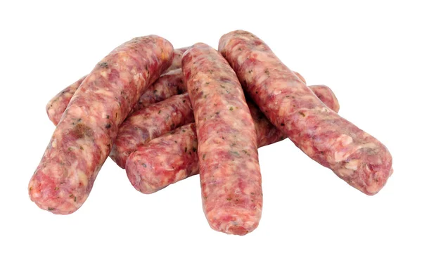 Group Raw Aberdeen Angus Beef Sausages Isolated White Background — Stock Photo, Image